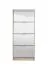 Hoher Schuhschrank mit Spiegel-Front Gradide 10, Farbe: Eiche Grau, vier Kipptüren, Griffe: Grau, Maße: 155,5 x 67 x 28 cm, acht Fächer, ABS-Kanten