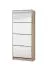 Hoher Schuhschrank mit Spiegel-Front Gradide 10, Farbe: Eiche Grau, vier Kipptüren, Griffe: Grau, Maße: 155,5 x 67 x 28 cm, acht Fächer, ABS-Kanten