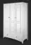 Kleiderschrank mit 3 Drehtüren Kiefer Vollholz massiv weiß / grau Lagopus 122, Kleiderstange, 2 Schubladen, 200 x 124 x 60 cm, 4 Fächer