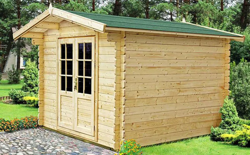 Holz-Gartenhaus 1,98 x 2,98 Meter (inkl. Dach) | Naturbelassen | Satteldach | 34 mm Blockbohlen-Haus Abbildung