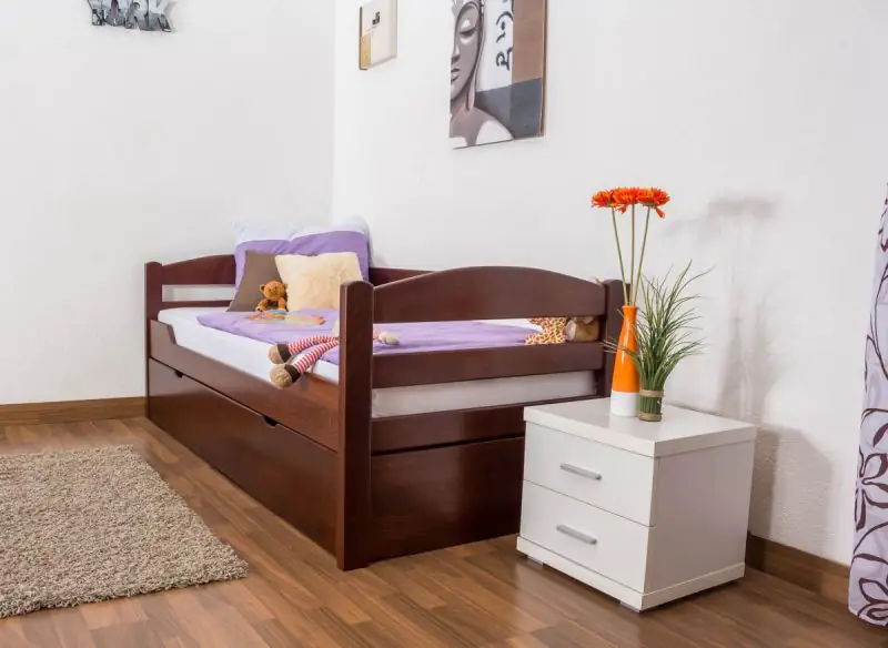 Buche Bett mit Schublade 90 x 200 cm Dunkelbraun Abbildung