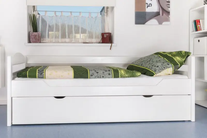 Buche Bett mit Schublade 90 x 200 cm Weiß Abbildung