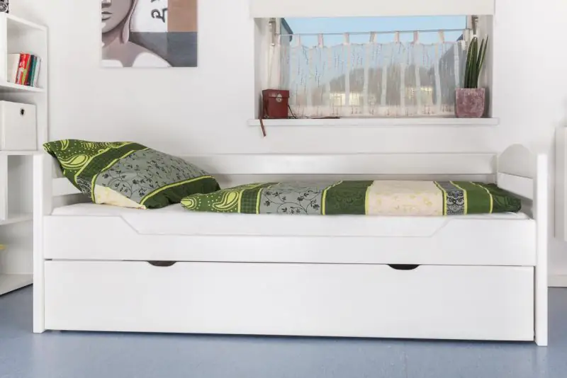Weißes Buche Bett mit Schubladen 90 x 200 cm Weiß massiv Abbildung
