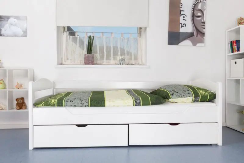 Buche Bett mit Schublade 90 x 200 cm Weiß Abbildung