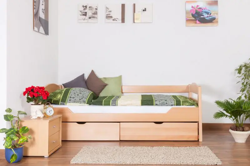 Bett mit Schubladen Buche 90 x 200 cm Natur Abbildung