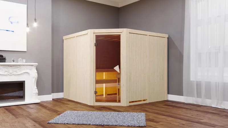 Sauna "Samu" mit bronzierter Tür - Farbe: Natur - 231 x 196 x 198 cm (B x T x H)