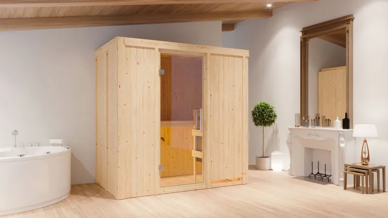 Sauna "Eeli" mit Klarglastür - Farbe: Natur - 196 x 118 x 198 cm (B x T x H)