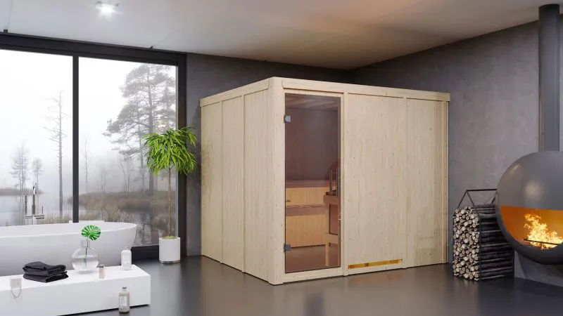 Sauna "Toivo" SET mit Klarglastür & Ofen 9 kW - 231 x 196 x 198 cm (B x T x H)