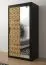Moderner Kleiderschrank mit fünf Fächern Dom 77, Farbe: Schwarz matt / Eiche Artisan - Abmessungen: 200 x 100 x 62 cm (H x B x T), mit einen Spiegel