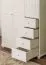 Kleiderschrank | 3 Drehtüren | 4 Schubladen | 3 Fächer | mit Kleiderstange | 135 cm breit | Massivholz | Farbe: Weiß Abbildung