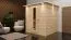 Sauna "Jonna" SET mit Kranz und Energiespartür - Farbe: Natur, Ofen externe Steuerung easy 9 kW - 224 x 210 x 206 cm (B x T x H)