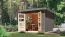 Holz Gartenhaus, nordische Fichte terragrau/graualuminium, wetterfestes Trapezblech-Pultdach, robuste Stahlecken, Zylinderschloss, 2,70 × 2,70 m