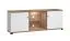 TV-Schrank / TV-Möbel mit zwei Türen Kanjiza 02, Farbe: Eiche Flagstaff / Weiß / Weiß Hochglanz, zwei Kabeldurchführungen, Maße: 59,5 x 157 x 40 cm, sechs Fächer