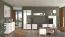 TV-Schrank / TV-Möbel mit zwei Türen Kanjiza 02, Farbe: Eiche Flagstaff / Weiß / Weiß Hochglanz, zwei Kabeldurchführungen, Maße: 59,5 x 157 x 40 cm, sechs Fächer