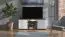TV-Schrank / TV-Möbel mit zwei Türen Kanjiza 02, Farbe: Eiche Flagstaff / Weiß / Weiß Hochglanz, zwei Kabeldurchführungen, Maße: 59,5 x 157 x 40 cm, sechs Fächer