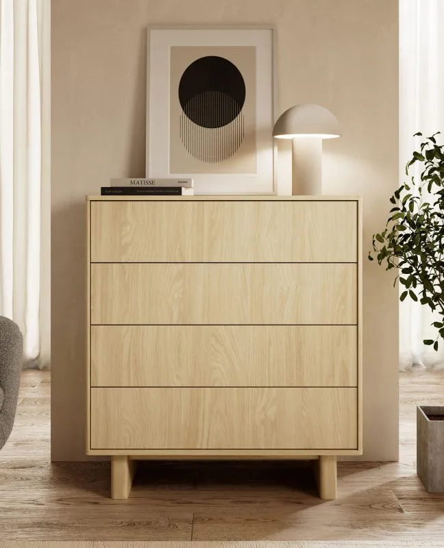 Kommode | Farbe: Eiche geölt | 4 Schubladen | Push-to-open Funktion | 94 x 38 x 104 cm | Vollauszug Schubladen | ABS-Kanten | für Wohnzimmer