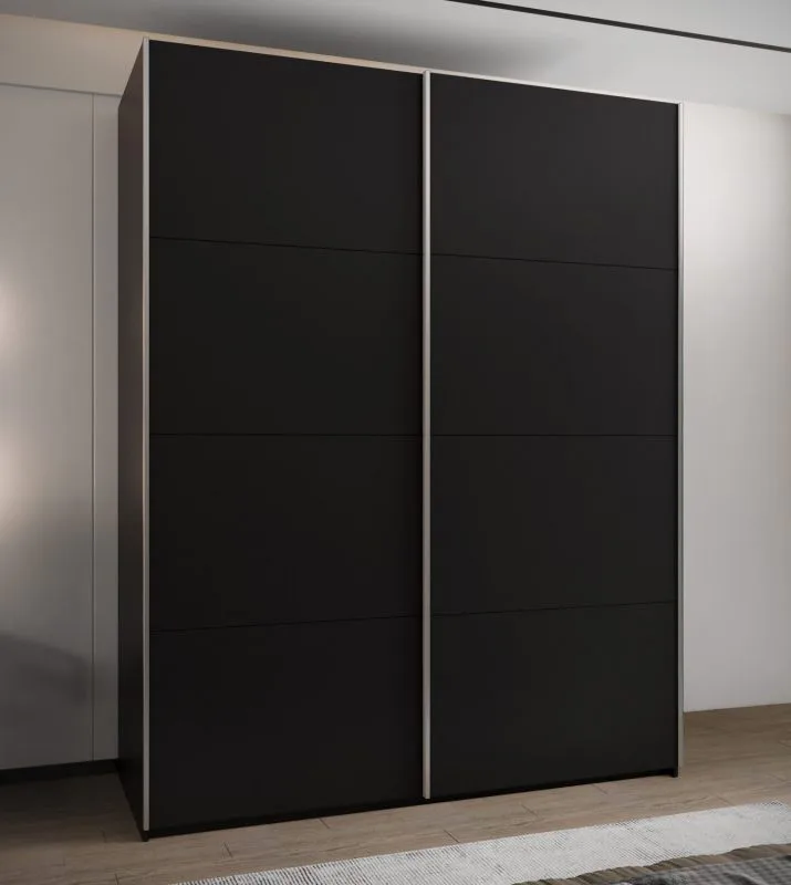 Kleiderschrank / Schiebetürenschrank | 2 Schiebetüren | 2 Kleiderstangen | 245,5 x 190 x 65 cm | 11 Fächer | 10 Einlegeböden | Farbe: Schwarz | Soft-Close