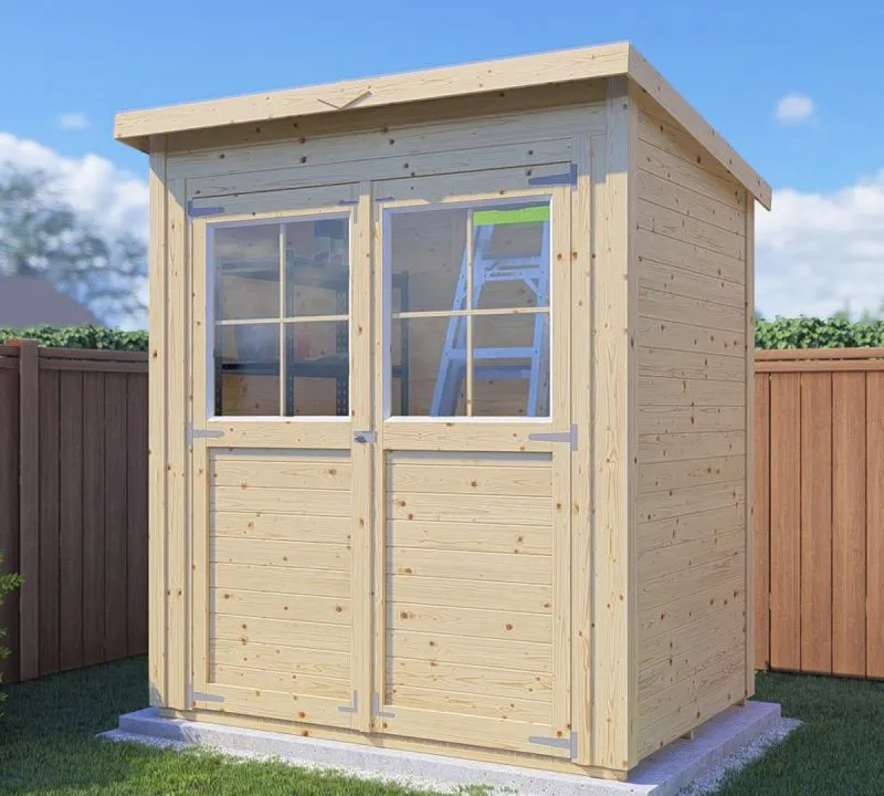 Steiner Gerätehaus Glücksburg 01 | Elementgartenhaus | inkl. Fußboden | Naturbelassen | Nutzfläche: 2,15 m² | Pultdach | Doppelflügeltür inkl. Fenster