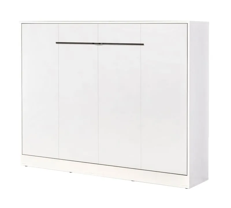 Schrankbett horizontal | Liegefläche 140 x 200 cm | Klappbett | Wandbett | Einzelbett | Farbe: Weiß / Schwarz | inkl. Lattenrost | 2 Ablageflächen | Nalut 12