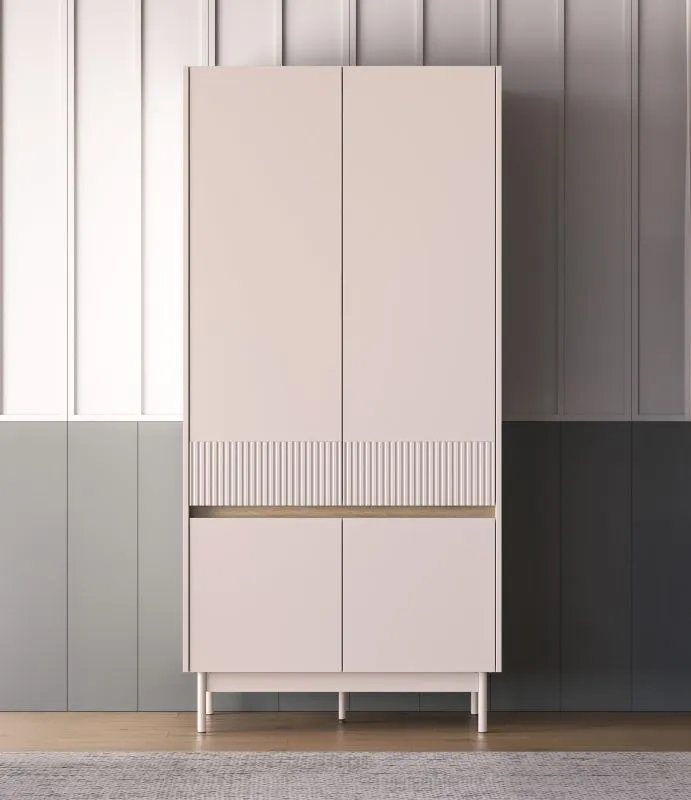 Kleiderschrank / Drehtürenschrank Humboldt 01 | Beine: Metall | 4 Türen | 1 Kleiderstange | Maße: 92 x 53 x 193 cm | Farbe: Eiche Cremona / Kaschmir