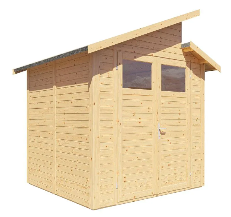 Gartenhaus / Gartenhütte Puchheim 01 inkl. Fußboden, Naturbelassen - 19 mm Elementgartenhaus, Grundfläche: 4,24 m², Doppel-Pultdach