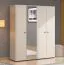 Kleiderschrank | 1 Spiegeltür | Farbe: Kaschmir | 4-türig | Drehtürenschrank | 2 Kleiderstangen | Maße: 179,5 x 56 x 210,5 cm | Griffe: Schwarz | 2 Fächer