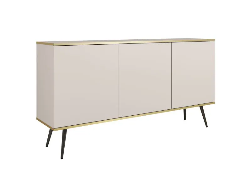 Sideboard mit Push-to-open Funktion Horsham 57, Farbe: Beige, drei Holzeinlegeböden, modernes Design, ABS-Kantenschutz, sechs Fächer, Beine: Schwarz