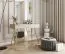 Wohnzimmer - Set D Horsham, 3-teilig, Farbe: Beige, Push-to-open Funktion, Beine: Gold, eine schmale Kommode, ein Sideboard, ein Schminktisch, ABS-Kanten