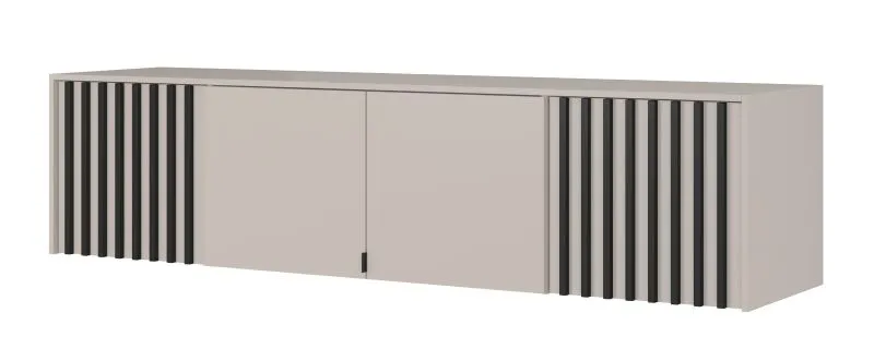 Aufsatz für Kleiderschrank Leeds 33 & 34, Kaschmir, 50 x 205 x 51 cm, mit 4 Türen und 3 geräumigen Fächern, schwarze Lamellen, ABS-Kanten