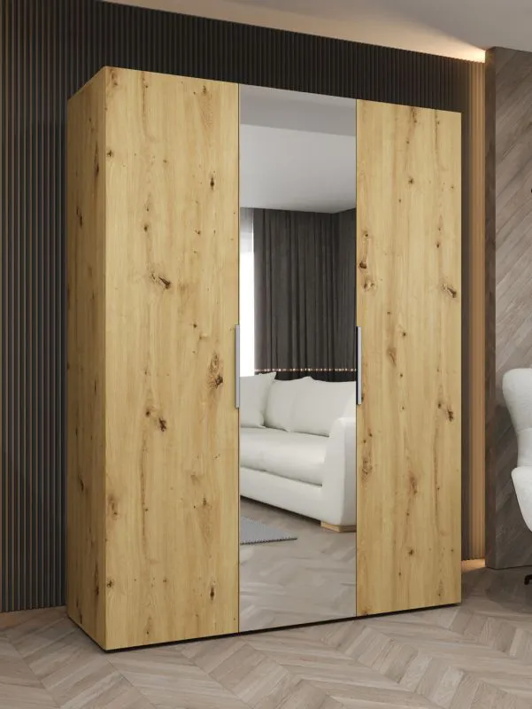 Kleiderschrank mit einer Spiegeltür Korab 68, Farbe: Eiche Artisan, zwei Kleiderstangen, 1,5 Meter breit, Soft-Close-Funktion, zwei Fächer, Griffe: Kaschmir