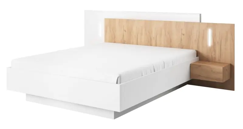 Doppelbett mit Nachtkommoden Gremda 06, Farbe: Eiche / Weiß - Liegefläche: 160 x 200 cm (B x L)