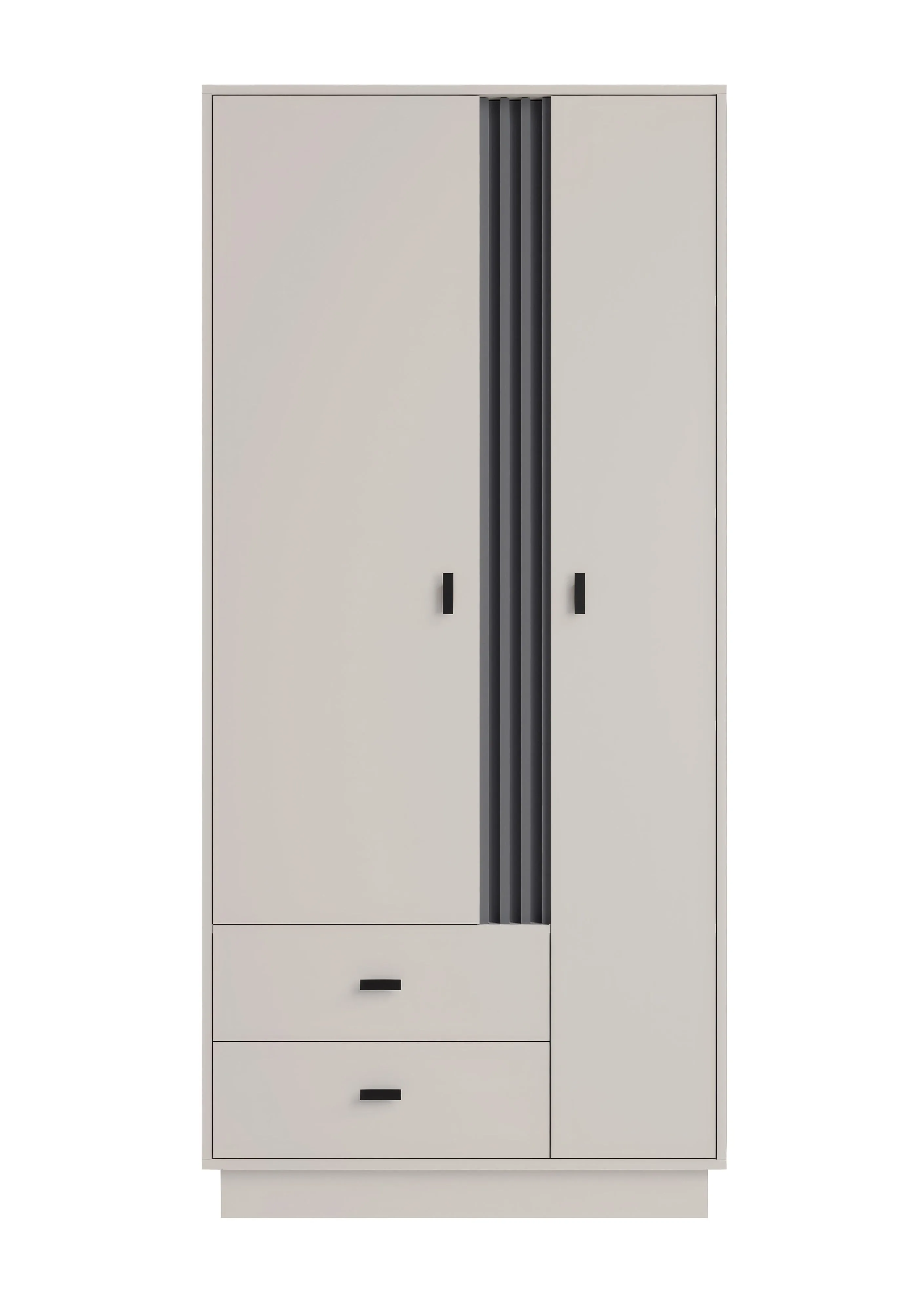 Schlichter Schrank mit zwei Türen Niel 02, zwei Schubladen, Farbe: Kaschmir, eine Kleiderstange, Maße: 195 x 90 x 50 cm, fünf Holzeinlegeböden, sechs Fächer