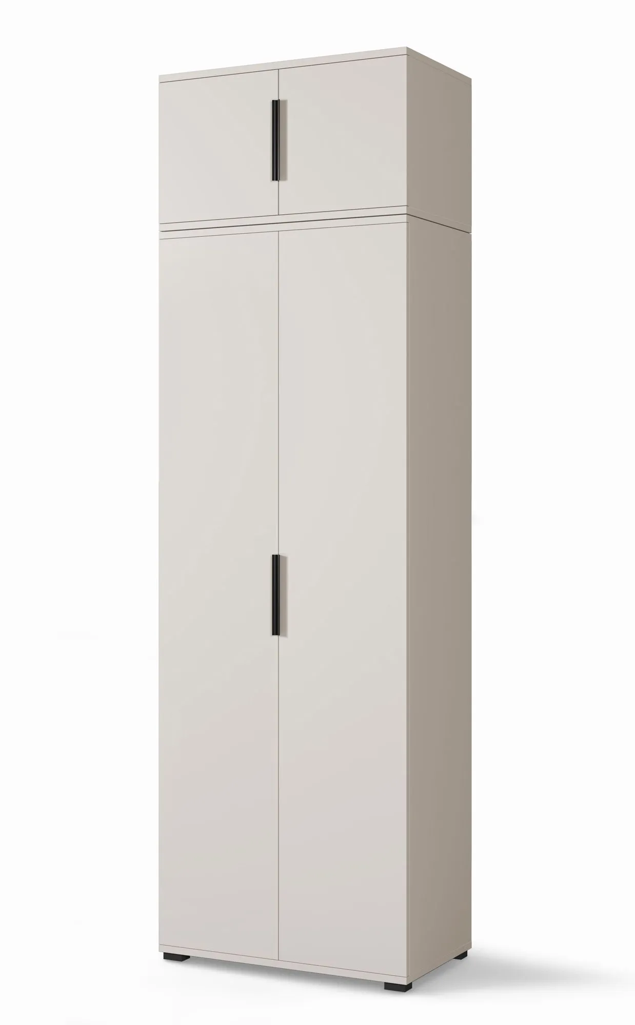 Kleiderschrank mit Schrankaufsatz Boquilla 04, ausziehbare Kleiderstange, Farbe: Kaschmir, Push-to-open Funktion, Maße: 225 x 70 x 40 cm, für Garderobe