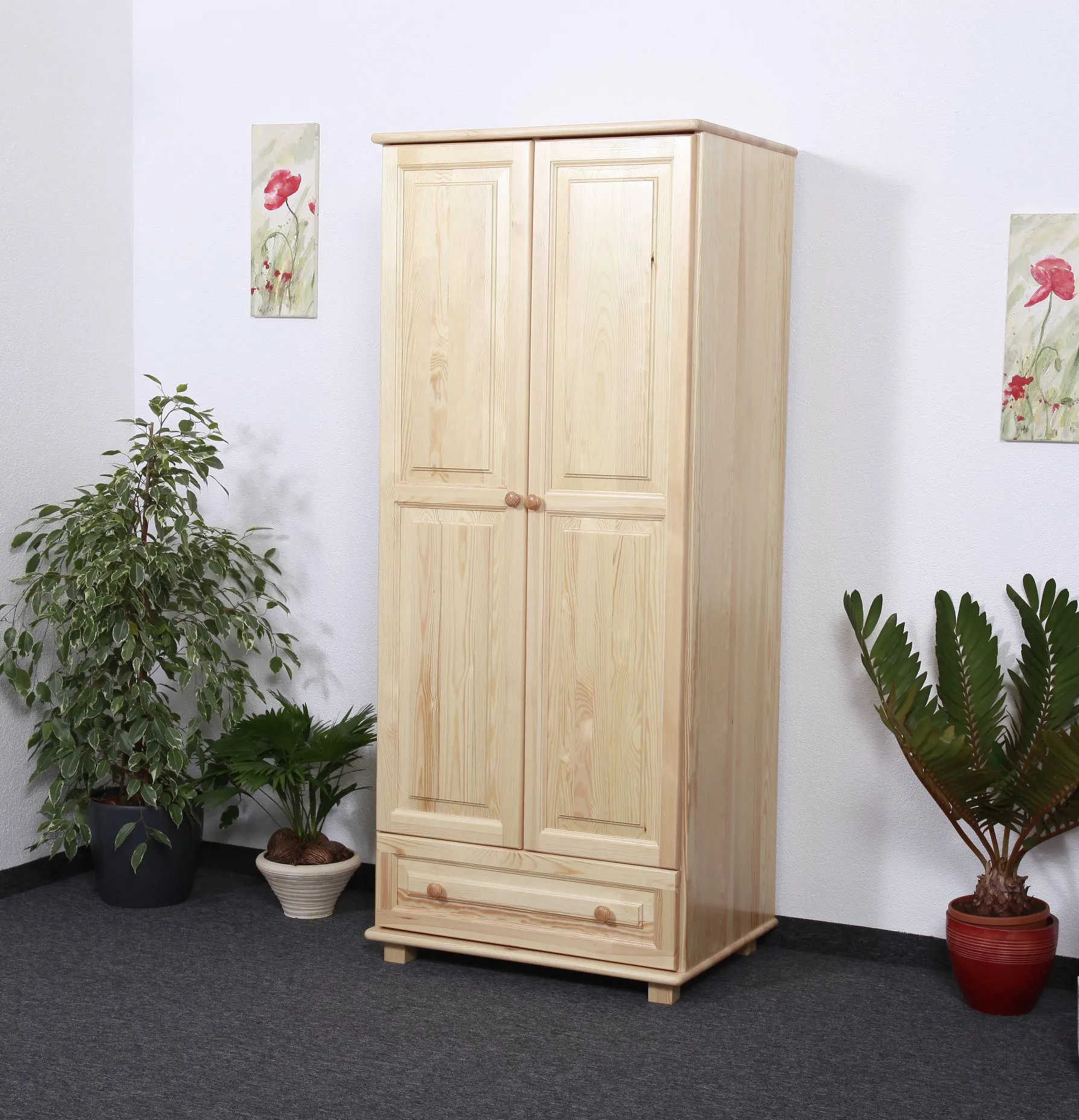 Mehrzweckschrank Kiefer massiv, Farbe: Natur 190x90x60 cm, Türen Anzahl 2, Höhe (cm) 190, Länge/Tiefe (cm) 90, Breite (cm) 60, Massivholz, Material Kiefer massiv, Mehrzweckschrank Kiefer massiv, Farbe: Natur 190x90x60 cm