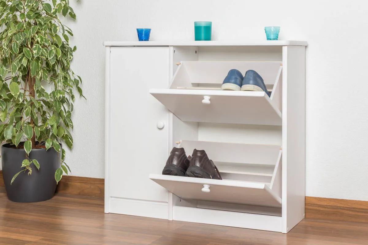Schuhkipper Weiß, Türen Anzahl 1, Höhe (cm) 80, Länge/Tiefe (cm) 90, Breite (cm) 30, Massivholz, Material Kiefer massiv, Schuhkipper Weiß
