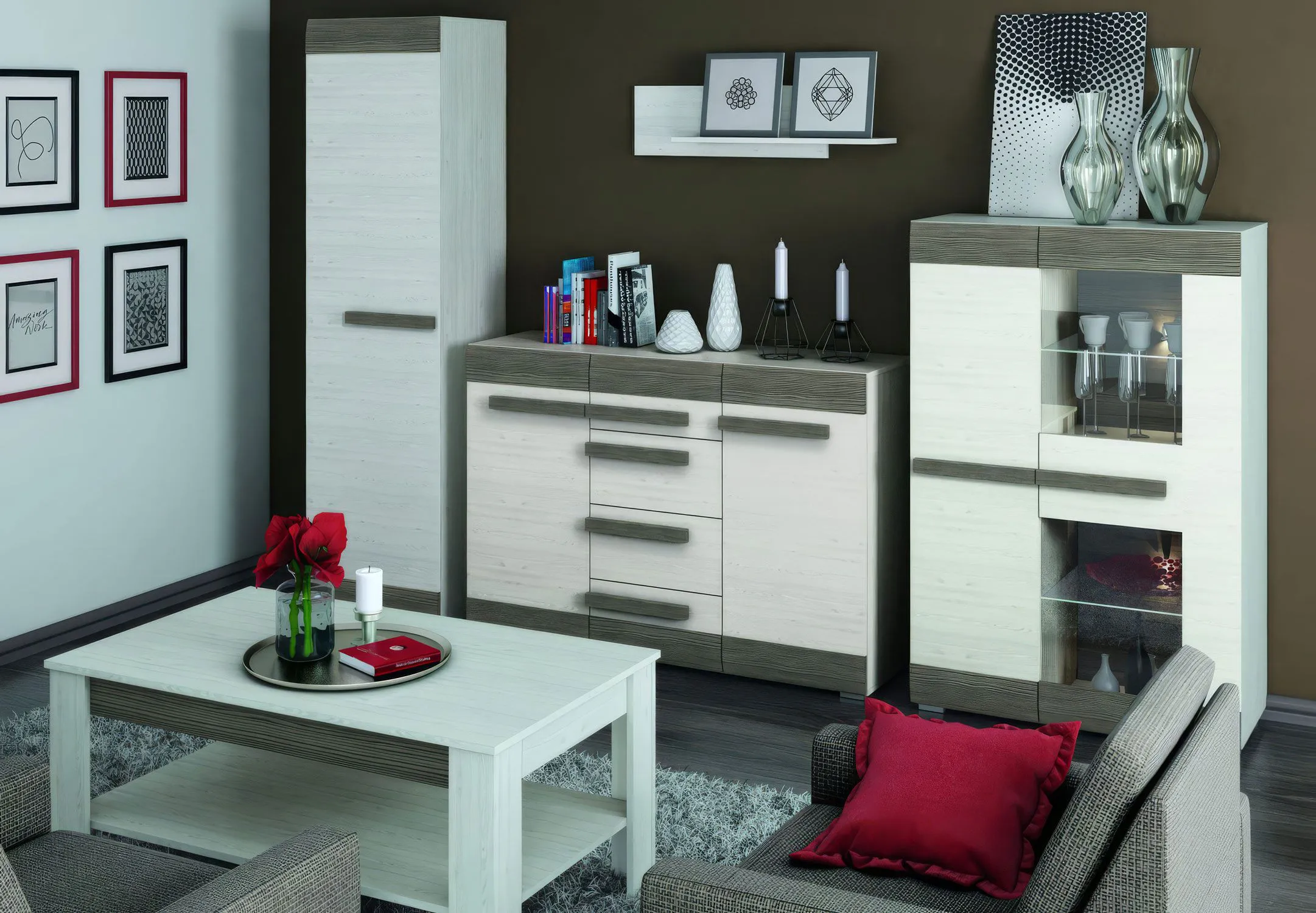 Wohnzimmer - Schrank schmal, Türen Anzahl 1, Höhe (cm) 202, Länge/Tiefe (cm) 54, Breite (cm) 40, Material Holzwerkstoff, Farbe Weiß, Wohnzimmer