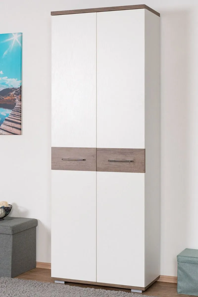 Garderobenschrank, Farbe: Eiche Dunkelbraun / Weiß