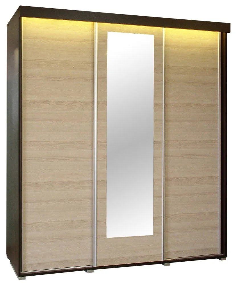 2 Meter breiter Kleiderschrank mit 3 Türen | Farbe: Nuss, Türen Anzahl 3, Höhe (cm) 210, Länge/Tiefe (cm) 200, Breite (cm) 65, Material Holzfaserplatte, Farbe Nuss, 2 Meter breiter Kleiderschrank mit 3 Türen