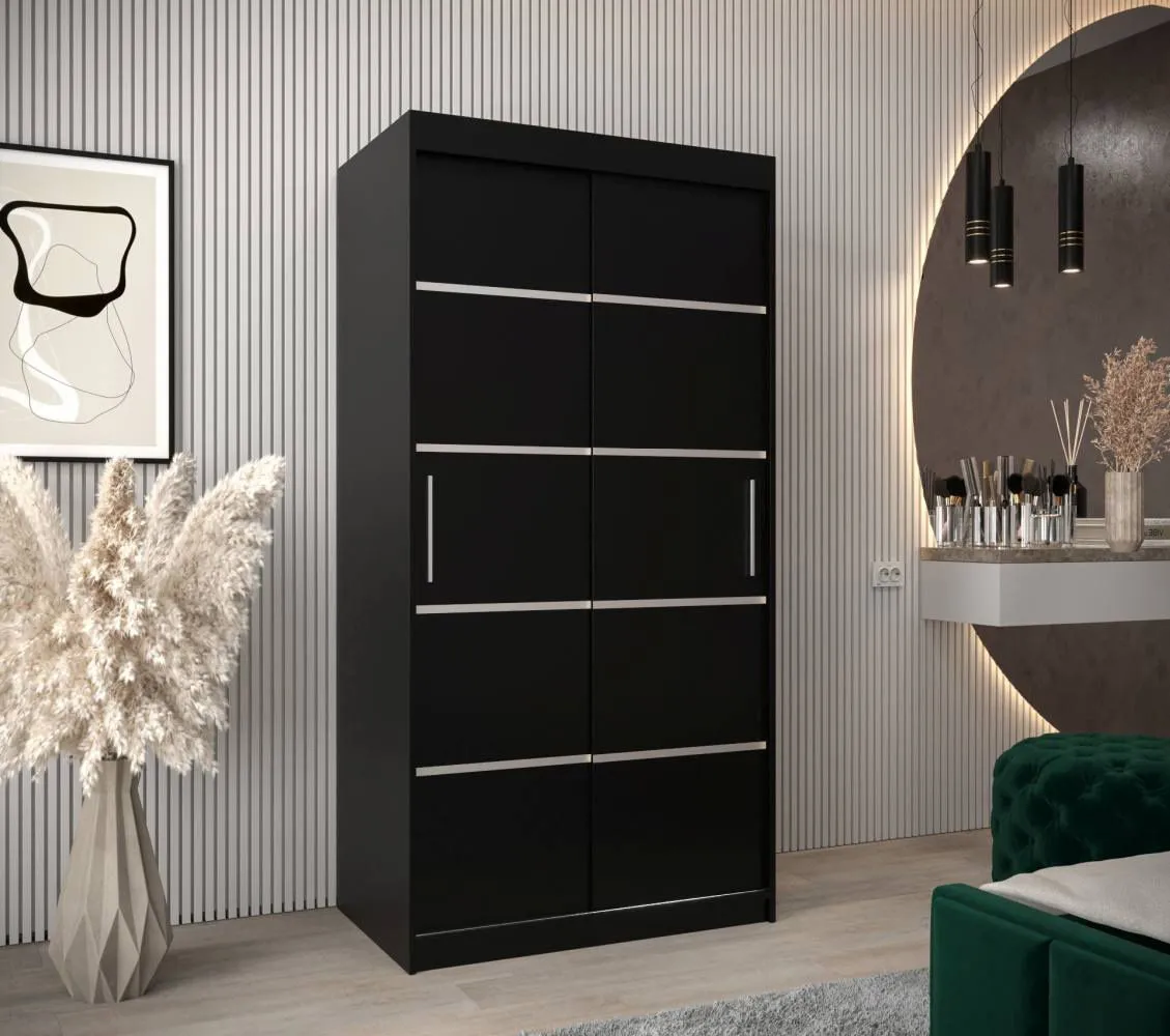 1 Meter breiter Kleiderschrank mit 2 Türen | Farbe: Schwarz, Türen Anzahl 2, Höhe (cm) 200, Länge/Tiefe (cm) 100, Breite (cm) 62, Material Laminierte Spanplatte, Farbe Schwarz, 1 Meter breiter Kleiderschrank mit 2 Türen