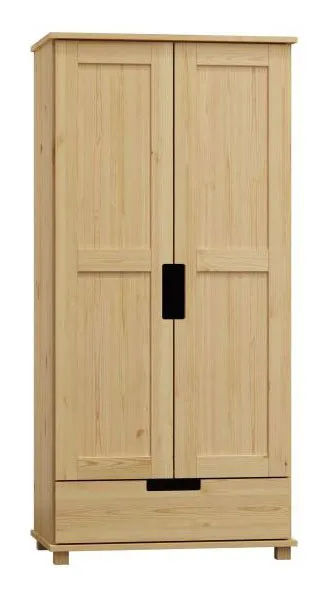 Kleiderschrank | 2 Drehtüren | 1 Schublade | mit Kleiderstange | 100 cm breit | Massivholz