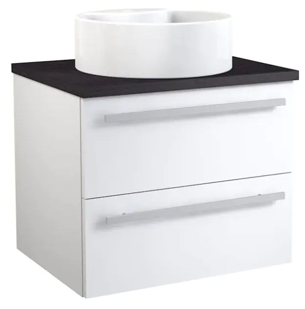 Waschtischunterschrank Bidar 49, Farbe: Weiß glänzend / Eiche Schwarz – 53 x 60 x 45 cm (H x B x T)