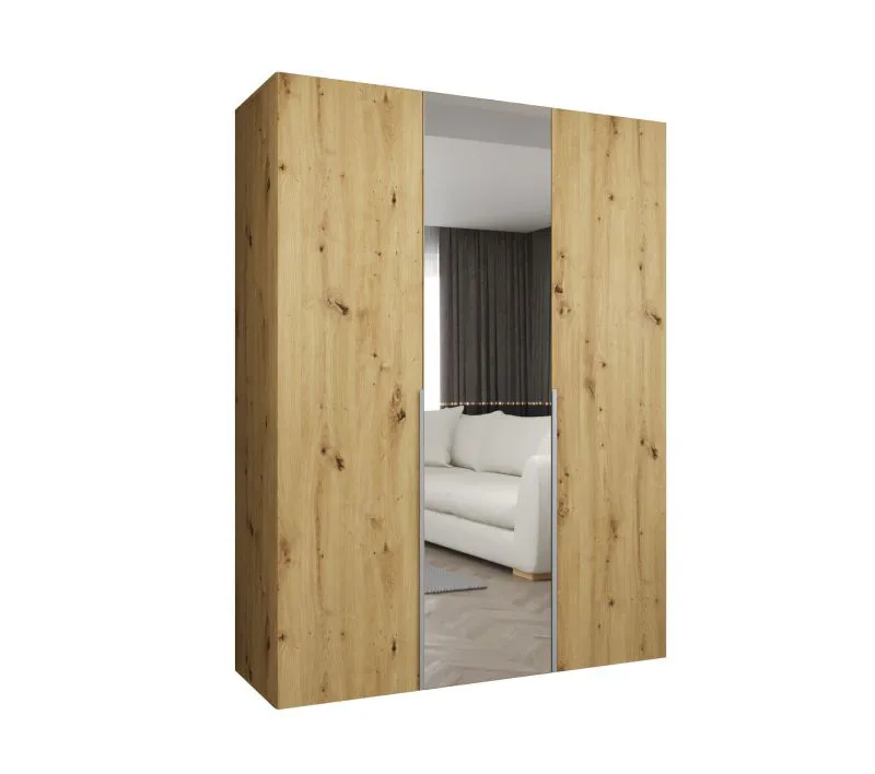 Kleiderschrank mit Soft-Close-Funktion Eiger 68, eine Spiegeltür, Farbe: Eiche Artisan, zwei Kleiderstangen, 1,5 Meter breit, zwei Fächer, Griffe: Kaschmir