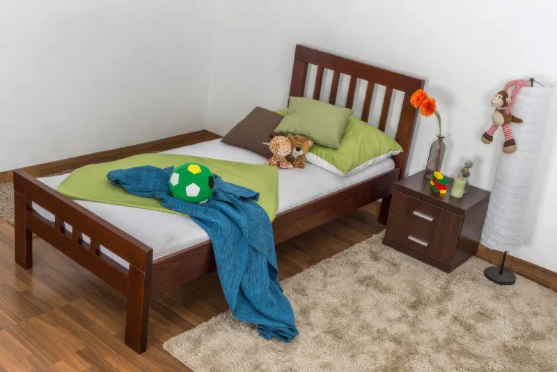Kinderbett / Jugendbett "Easy Premium Line" K8, Buche Vollholz massiv dunkelbraun lackiert - Maße: 90 x 190 cm
