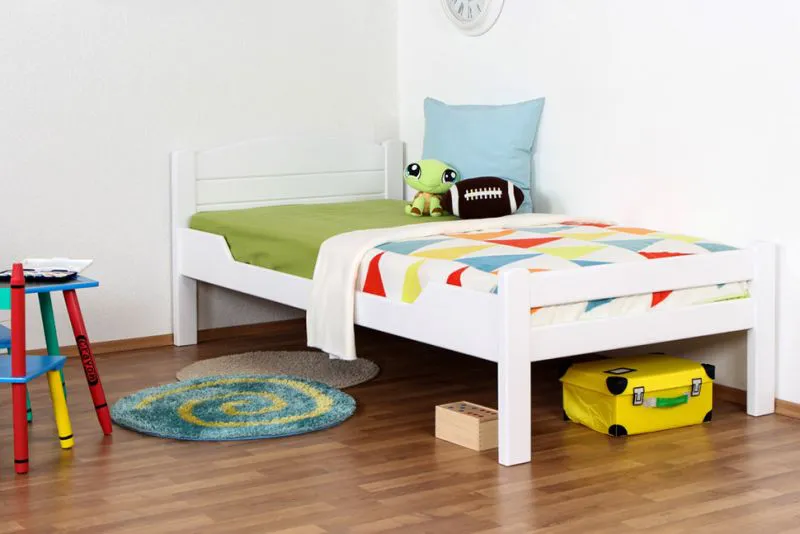 Kinderbett 90 x 190 cm | Massivholz: Buche | Weiß Lackiert Abbildung