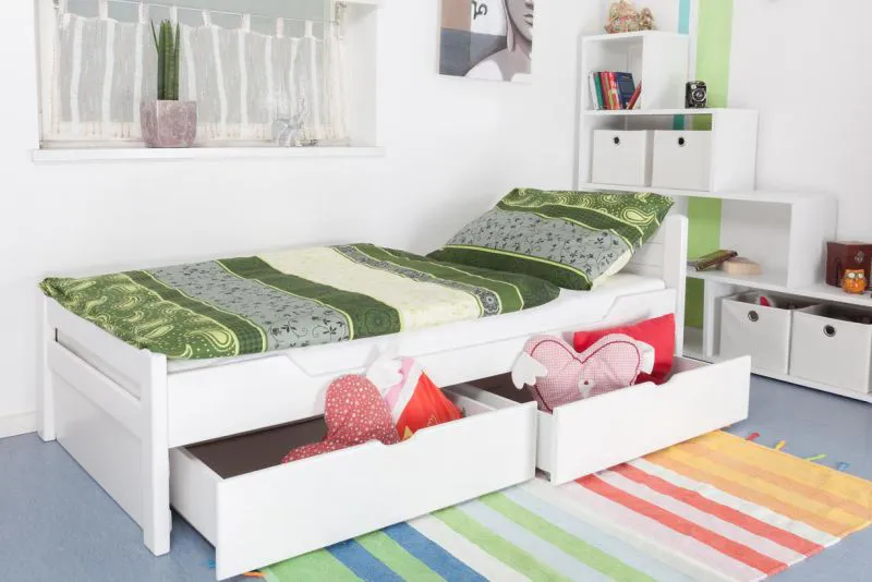 Weißes Buche Stauraumbett 90 x 200 cm Weiß Abbildung