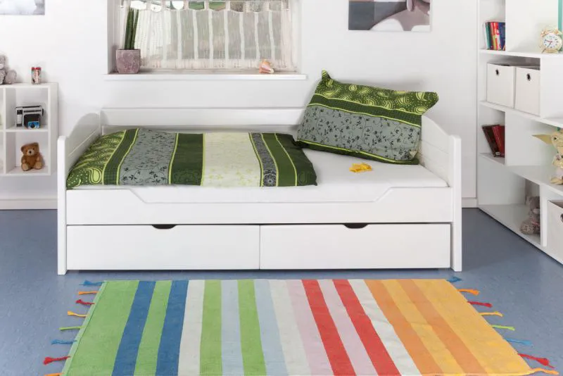Buche Bettgestell mit Schublade 90 x 200 cm Weiß Abbildung