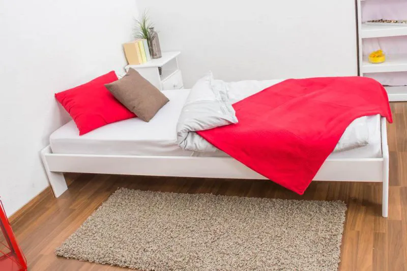 Weißes Kiefer Bett 90 x 200 cm Weiß massiv Abbildung