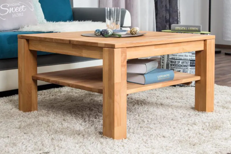 Beistelltisch Couchtisch Kernbuche Massivholz Farbe: Natur 45x80x80 cm Abbildung