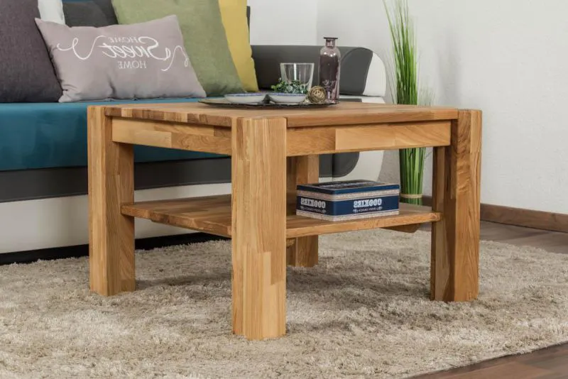 Sofatisch Clubtisch Loungetisch Couchtisch Eiche Massivholz Farbe: Natur 50x65x65 cm Abbildung