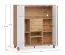 Kommode / Weinregal | Farbe: Beige | 2 Falttüren | 3 Schubladen |Griffe: Weiß | Maße: 112 x 47 x 112 cm | inkl. LED-Beleuchtung mit Bewegungssensor